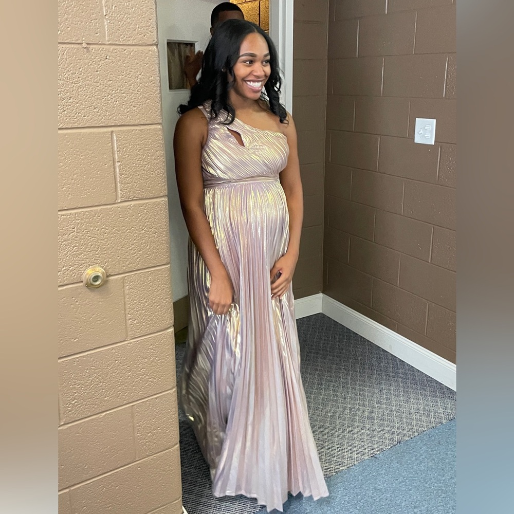 Fashion Nova Metallic Gold & Lavender One Shoulder Dress